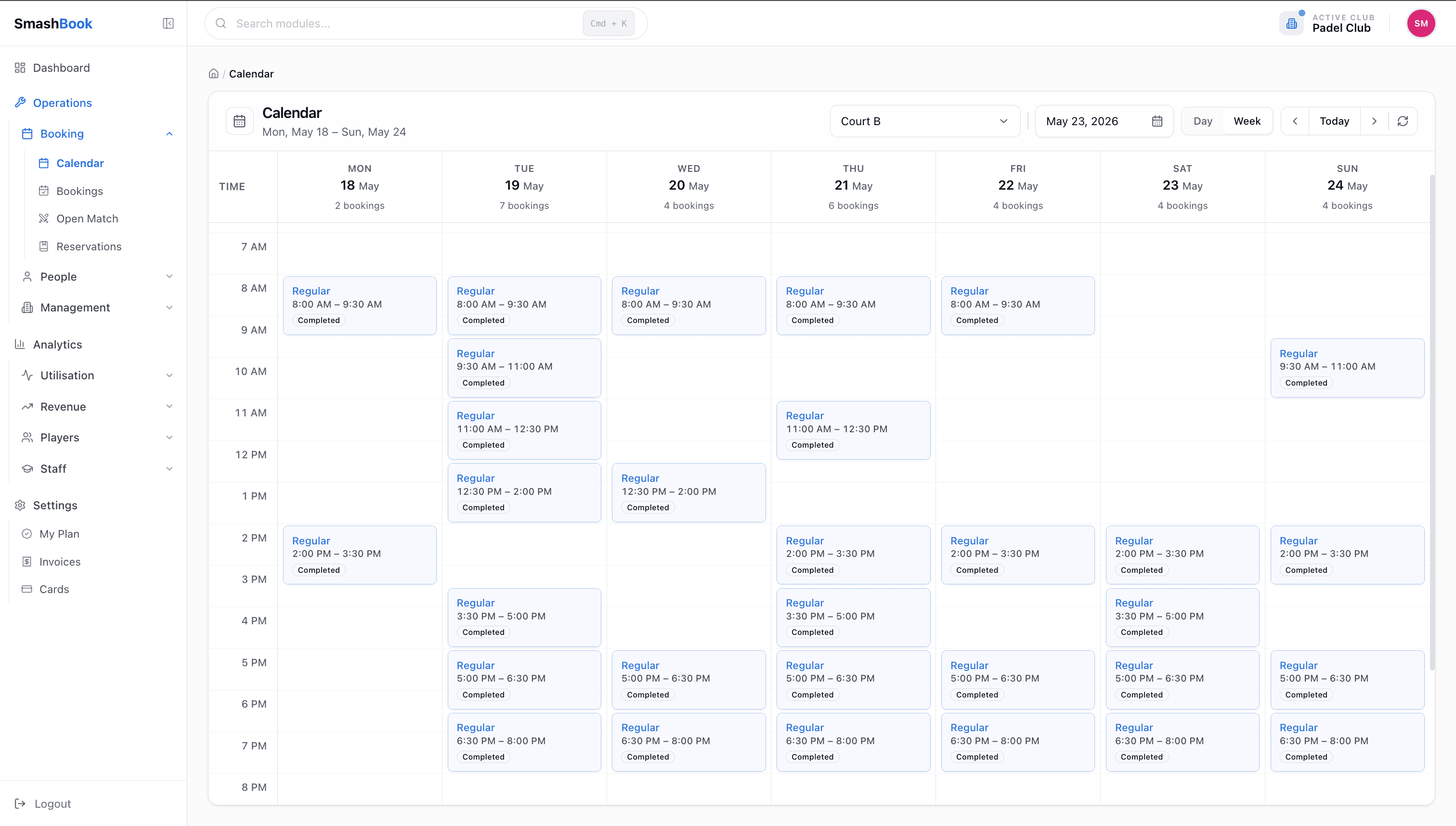 Operations calendar screenshot